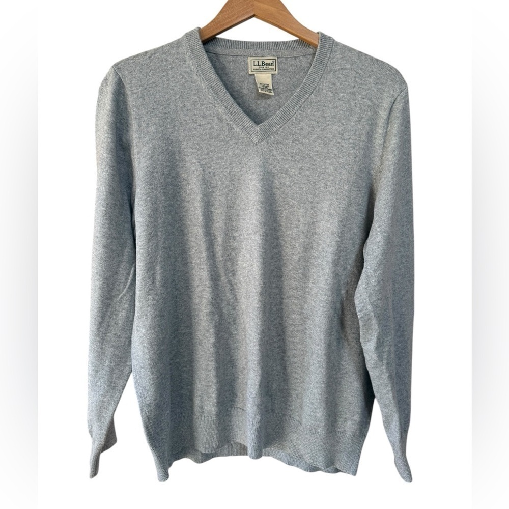 LL Bean Cotton Cashmere Gray V-Neck Sweater Men’s Size Medium Regular 274603